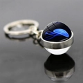 Luminous blue jellyfish keychain with double-sided glass ball and silver metal ring - Blue Glowing Style (JY007730-1)