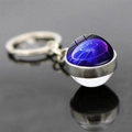 Blue and purple jellyfish double-sided glass ball keychain with silver metal ring - Purple Blue Gradient Style (JY007730-2)