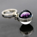 Purple jellyfish double-sided glass ball keychain with silver metal alloy ring - Purple Jellyfish Style (JY007730-3)