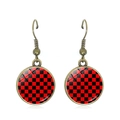 Orecchini pendenti in bronzo vintage con motivo a scacchi rosso e nero in vetro - Stile a Scacchiera Rosso e Nero (JY007788-2)