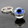 Blue evil eye keychain with realistic glass iris texture and polished silver metal ring - Blue Eye (JY007784-1)