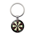 Retro Dartscheibe Schlüsselanhänger mit Vintage-Zielmuster und silbernem Metallring - Silber