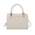 Elegante cremeweiße Handtasche mit Schlangenmuster-Struktur und geflochtenem Griff - Weiß