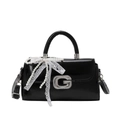 Elegante schwarze Handtasche aus Leder mit Perlen-Spitze und G-Metallschnalle - Schwarz Mit Anhänger
