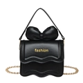Mini black handbag with large bow, scalloped edge, and gold chain strap for women - Black