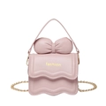 Petit sac à bandoulière rose pour femme avec nœud, bord ondulé et chaîne dorée - Rose