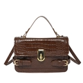 Retro dark brown crocodile pattern handbag with gold twist lock and adjustable shoulder strap - Brown