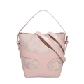 Elegante rosa Beuteltasche mit Blumenmuster, Laser-Cut-Leder und Schultergurt - Rosa