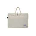 Creamy white nylon laptop handbag with dual handles and black fashion woven labels - Style 1 / Beige