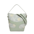 Minzgrüne Eimertasche mit Blumenmuster, Kunstleder-Einsätzen und Schultergurt - Grün