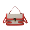 Retro color-block square handbag in cream white canvas with red leather trim and gold lock - Red