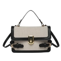 Classic beige canvas and black leather crossbody square bag with gold buckle hardware - Black Type 2