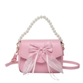 Pink bow mini shoulder bag with pearl handle and tulle ribbon detail for girls - Pink