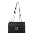 Klassische schwarze gesteppte Ledertasche mit goldenem Schloss und Kettenriemen - Schwarz