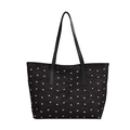 Grande borsa tote nera trapuntata con motivo a fiocchi bianchi e spalline in pelle - Nero