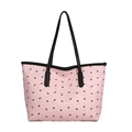 Borsa tote rosa con fiocchi neri e trama increspata per la moda casual da donna - Rosa
