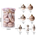 Rose gold Christmas ornament set with diverse shapes and sizes in a clear storage bucket - Champagne Gold
