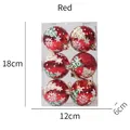 Set of 6 red Christmas ornaments with hand-painted patterns in a clear display gift box - 6 Pcs Set / Red