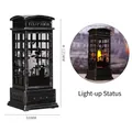Detail view of a Halloween telephone booth lamp showing night lighting and dimensions - Broom Witch