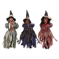Set de tres muñecas brujas de Halloween con sombreros puntiagudos y escobas decor - Juego de 3 (Verde+Azul+Rojo)