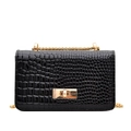 Classic black faux leather crossbody bag with stone texture and golden chain strap - Black