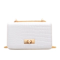 White faux-crocodile skin crossbody bag with gold metal chain and turn-lock closure - Off White