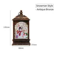 Bronzen kerstlantaarn met sneeuwpop illustratie, LED-verlichting en metalen handvat - Sneeuwpop / Brons