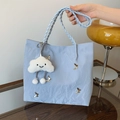 Borsa tote celeste testurizzata con farfalla metallica e ciondolo a nuvola per il lavoro - Blu con Ciondolo