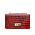 Fashionable red and black gradient patent leather crossbody bag with crocodile texture - Red