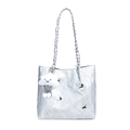 Metallic silver tote bag with braided handle and butterfly charms for women - Silver with Charm