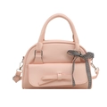 Elegante bolso de mano rosa tipo concha con lazos decorativos y correa de hombro extraíble - Rosa
