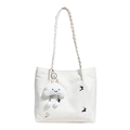 Creamy white large tote bag with woven straps, butterfly detail, and cloud charm - Cream White with Pendant