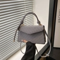 Chique kleine vierkante tas met monogram, knoophandvat en gouden hardware voor dames - Grijs