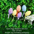 Set of 6 colorful Easter egg floral picks with speckled finish and matching ribbon bows - Colored Fragment Style (G) / Set of 6