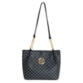 Große Damen-Tragetasche mit M-Buchstaben-Monogramm-Druck und Goldkette in Grau - Schwarz