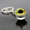 Evil eye glass ball keychain with gradient green yellow pupil on mirror background - Green Yellow Eye (JY007784-4)