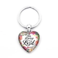 Silver heart keychain with 'Be strong in the Lord' quote and floral detail - Be strong in the Lord (Ephesians 6:10) / Silver