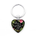 Silver heart keychain with pink roses and He calls me beautiful one inscription - He calls me beautiful one / Silver