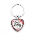 Porte-clés cœur argenté avec motif floral et texte biblique I am with YOU always - I am with YOU always (Matthew 28:20) / Argent