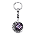 Rotating dartboard keychain with crescent moon frame in polished silver alloy finish - Red Blue White Black Style (JY007747-1)
