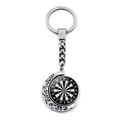 Rotating dartboard keychain pendant with silver crescent moon and score ring design - Black White Red Green Style (JY007747-2)