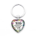 Porte-clés cœur argenté avec motif floral et citation biblique Exode 14:14 - THE LORD will fight for you / Argent