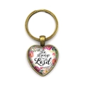Porte-clés cœur en bronze avec verset biblique Be Strong In The Lord et motif floral - Be strong in the Lord / Bronze