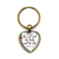 Porte-clés cœur bronze antique avec verset biblique Jean 14:6 sur fond floral blanc - I am the way truth (Bronze) / Bronze