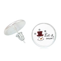 Christmas snowman stud earrings with red plaid hat and Let it snow text on white background - Snowman Let it Snow Style (JY007740-5)