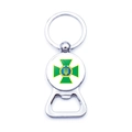 Silver metal Ukraine bottle opener keychain with green cross emblem and resin coat - Ukraine Border Guard Service Badge (XSWX4515-9)