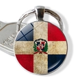 Porte-clés drapeau de la République dominicaine avec dôme en verre et anneau en métal - Drapeau en Dôme Transparent (JY007814-2)