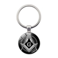 Portachiavi massonico in lega d'argento con cupola in vetro e simbolo bussola G su sfondo nero - Stile Logo Semplice Bianco Nero (JY007851-5)