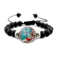 Adjustable black beaded bracelet featuring cardinal birds and a cross charm - Cardinal and Cross Religious Style (JY007894-3)