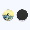Japanese Ukiyo-e wave art glass fridge magnet with magnetic backing in 25mm round size - Fisherman on Rocks with Waves (JY007816-5)
